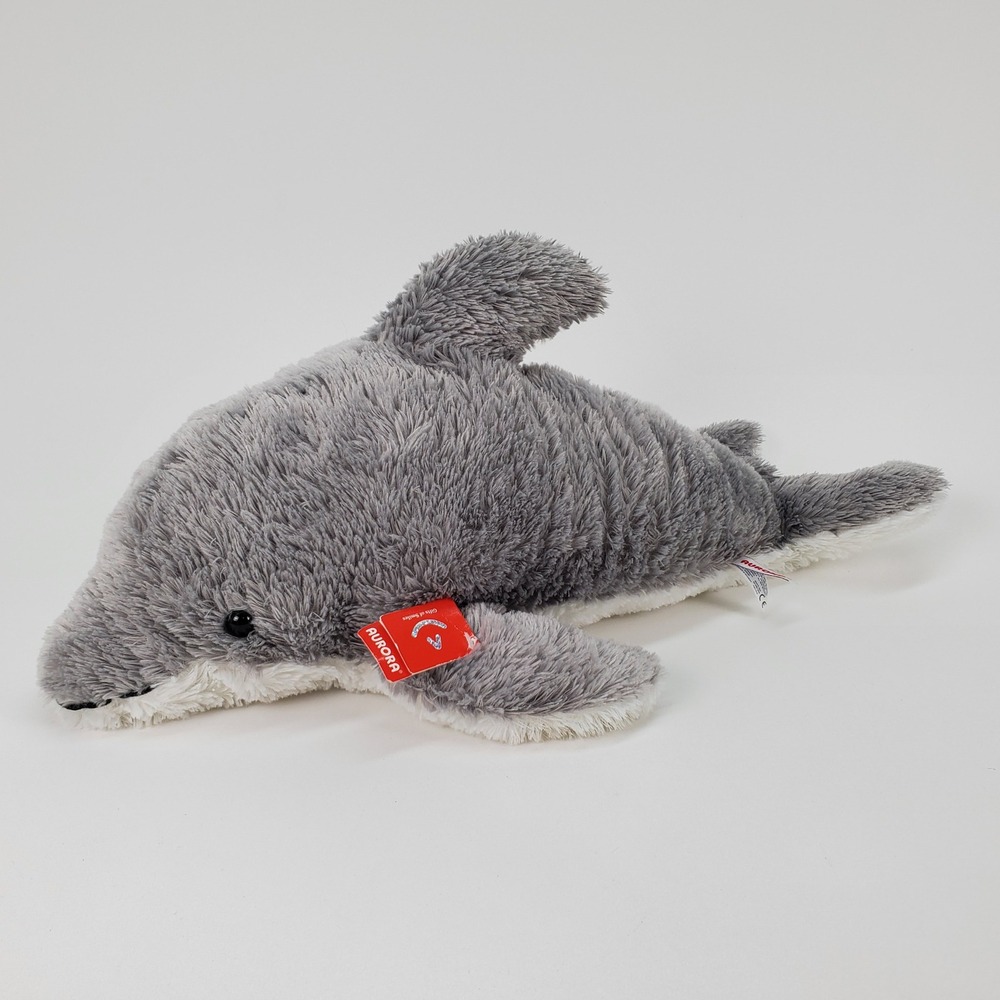 Aurora World Grey‎ Dolphin Plush Stuffed Animal Shaggy 18 Inch Ocean Toy